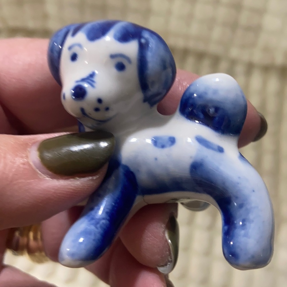 Vintage Porcelain Blue and White Dog Figures-Set of 2 - Picture 6 of 8